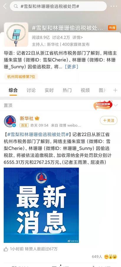 明星网红偷税处罚